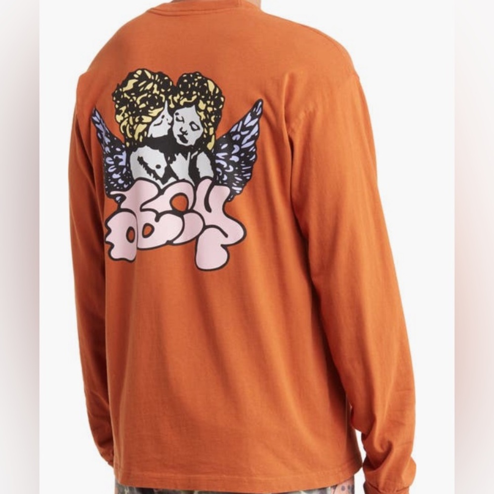 OBEY Mens Long Sleeve Cotton Orange T-Shirt Cherubs Small